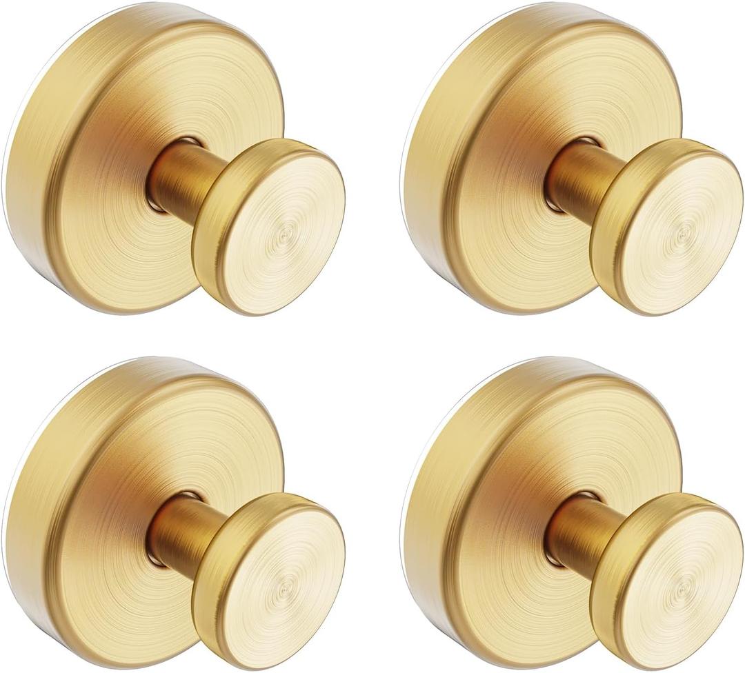 Bntuk Suction Cup Hooks for Shower, Removable Towel Hooks for Bathroom Window Glass Door Wall, Bath Robe Looafh Hook for Hanging - 4 Pack, Gold