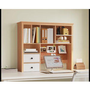 Treocho Desktop Hutch Bookshelf with Cork Board for Photos and Reminders, White Desk Organizer with Drawers and Shelves, Study Desk Hutch for College Dorm, Student Bedroom, Compact Study Spaces