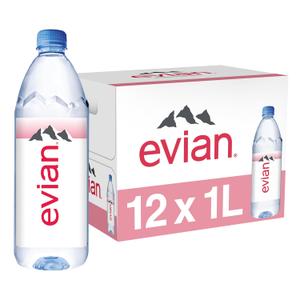 Evian Natural Spring Water, 1 L bottle, 12 pack (EXP 10/24/27)