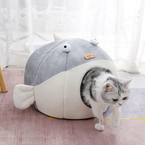 Lcybem Cat Beds for Indoor Cats - Cat Bed Cave with Removable Washable Cushioned Pillow, Soft Plush Premium Cotton No Deformation Pet Bed, Roomy Dolphin cat House Design ( L)