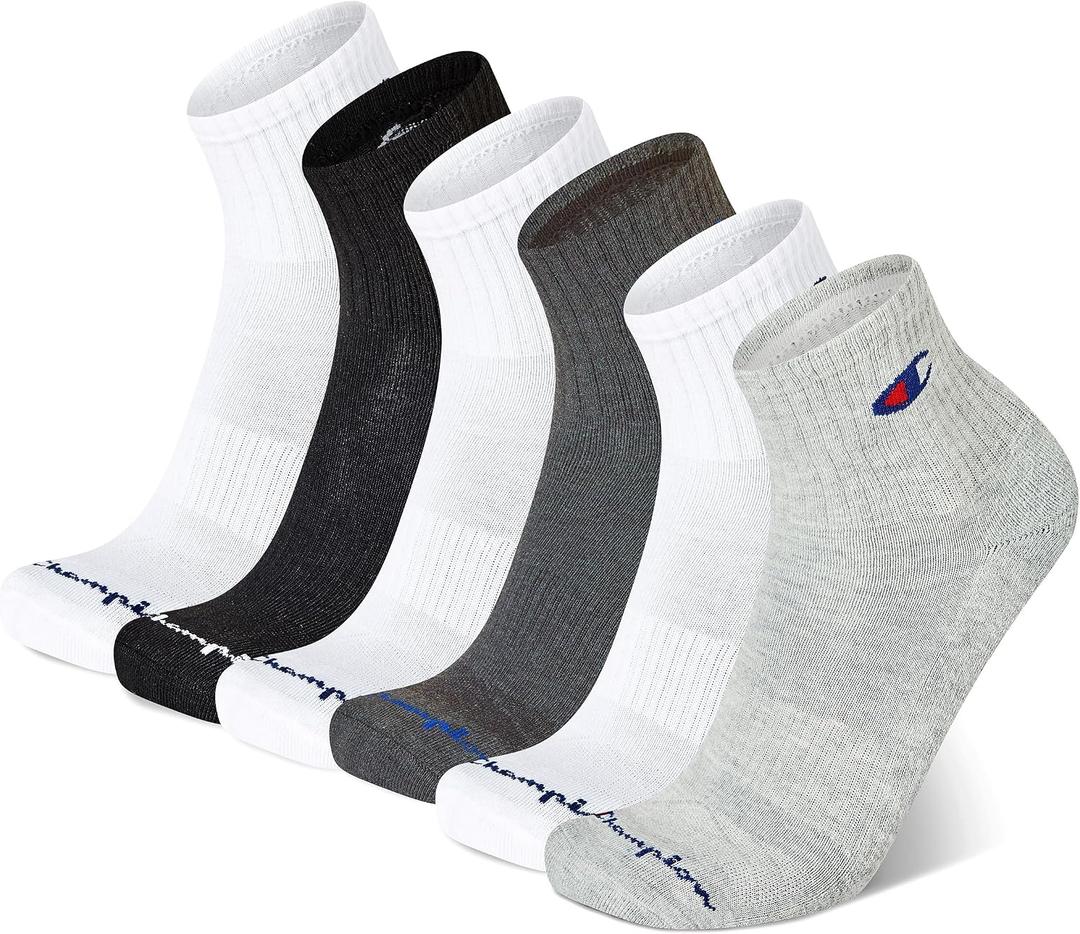 Champion Men's High Quarter Socks – 6-pack Moisture-wicking Athletic Socks With Cushioning & Arch Support (Size 6-12) (White)