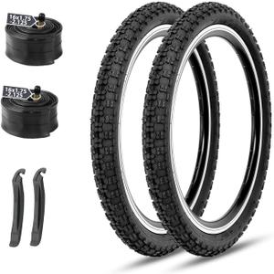 MOHEGIA Kids Bike Tires Replacement Set: 2-Pack 16x2.125 inch (57-305 mm) Folding Bicycle Tires and Pair 16 inch Inner Tubes Schrader Valve with Tire Levers