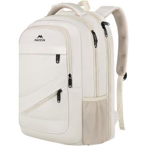 MATEIN Laptop Backpack Women Large Capacity, TSA Travel Backpack with Luggage Strap & Anti Theft Pocket, Water Resistant Teacher College Bookbag Fits 17 Inch Computer, Stylish Beige Work Daypack