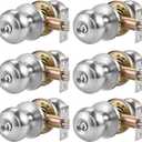 6pcs Door Knob with Lock & Different Keys, 60/70mm Adjustable Latch Exterior Door Lock Set, Silver Door Knobs Interior Locks for Bedrooms Bathroom, Entry Door Locksets