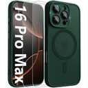 Innaght Magnetic for iPhone 16 Pro Max Case[Compatible with MagSafe][Camera Protection][2+Full Coverage Tempered Glass Screen Protector][Translucent Matte] Drop Protection Phone Case,6.9",Green