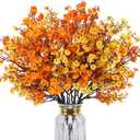 8Pcs Babys Breath Artificial Fake Fall Flowers, Real Touch Orange Yellow Plants Silk Flowers for Vase Home Office Wedding Indoor Outdoor Centerpiece Table Party Autumn Christmas Decorations
