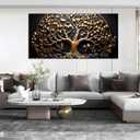 Tree Pictures Wall Decor Bedroom Black and Gold Wall Art for Living Room Large Wall Art for Office Large Size 29" x 58"