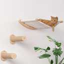 2 Pcs Cat Wall Steps with Hammock,Wall Mounted Space Saving Birch Wood Cat Wall Shelves,Multi Layer Stable Cat Climbing Ladder with Scratching Cushion for Hopping and Sleeping