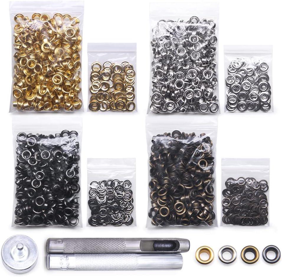 SEMINI Grommet Kit 800 Sets 6mm Gronmets Eyelets with 3 Pieces Install Tool Kit, 4 Colors