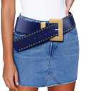 Chunky Western Belts for Woman, Boho Leather Belt with Big Buckle, Cowgirl Hip Fashion Accessory for Dresses