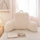 A Nice Night Faux Fur Reading Pillow Bed Wedge Large Adult Children Backrest with Arms Back Support for Sitting Up in Bed/Couch for Bedrest,Ivory,Large