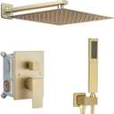 Shower Faucet Set Complete, Wall Mount Shower System for Bathroom 12 Inch High-Pressure Rainfall Shower with Handheld, Rough-in Valve Body and Trim Kit, Brushed Gold