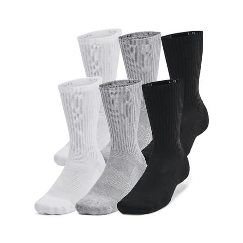 Under Armour Unisex-Adult Training Cotton Crew Socks 6 Pack, (035) Steel/White/Black, Medium