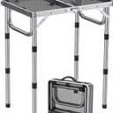 Anbte 2ft Folding Grill Table, Adjustable Height Max 27.5" Aluminum Camping Table, Heat-Resistant Tabletop, Lightweight, Portable Handle for Travel Cooking BBQ Picnic, 22.8" x 16", Silver