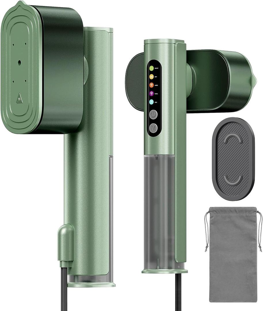 Travel Steamer for Clothes, Dual Voltage 100-240V Portable Garment Steamer, 2-in-1 Steamer & Iron, 15s Fast Heat-Up Quick Wrinkle Removal, Compact Steamer for Travel & Home (Green)