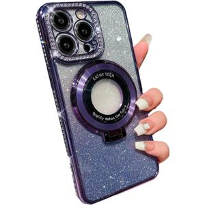 Blomuse Phone Case, Blomuse Glitter Diamond Magnetic Phone Case Pink, Kathy Tech for iPhone Case 14/13 Pro Max, Kathytech Case for iPhone 15/12,Valentine Gifts (Purple, For iPhone 15 Pro Max)