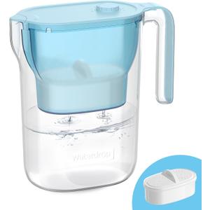 Waterdrop PT-05B-L Water Filter Pitcher, 7-Cup, NSF Certified, 200-Gallon Long-Life Filter Purifier, Reduces Chlorine and PFOA/PFOS, for Countertop, Replaces 6,400 Plastic Water Bottles a Year, Blue