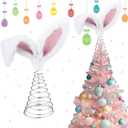 Poen Easter Tree Topper with Bunny Ears Metal Spiral Bunny Ornaments Rabbit Christmas Tree Decor for Easter Holiday Decoration Spring Party Supplies(5.6 Inches)