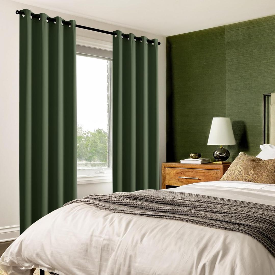 Dark Olive Green Blackout Curtains 60x16 Inch   for Bedroom Window Grommet Thermal Insulated Room Darkening Living Room Curtains 