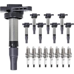 Ignition Coil Pack & Spark Plugs Replacement for 4.2 4.4 V8 Jaguar S-Type Super V8 Vanden Plas XF XJ8 XJR XK XK8 XKR, Land Rover LR3 Range Rover Sport 2003 2004 2005 2006 2007 2008 2009, UF519, 8pc