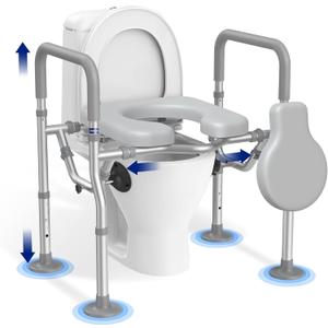 T1 Toilet Seat Riser for Seniors, Raised Toilet Seat with Handles with Adjustable Height Width, 400lb Elevated Commode Chair with Side Clamps, Handicap Toilet Seat for Elderly (Gray)