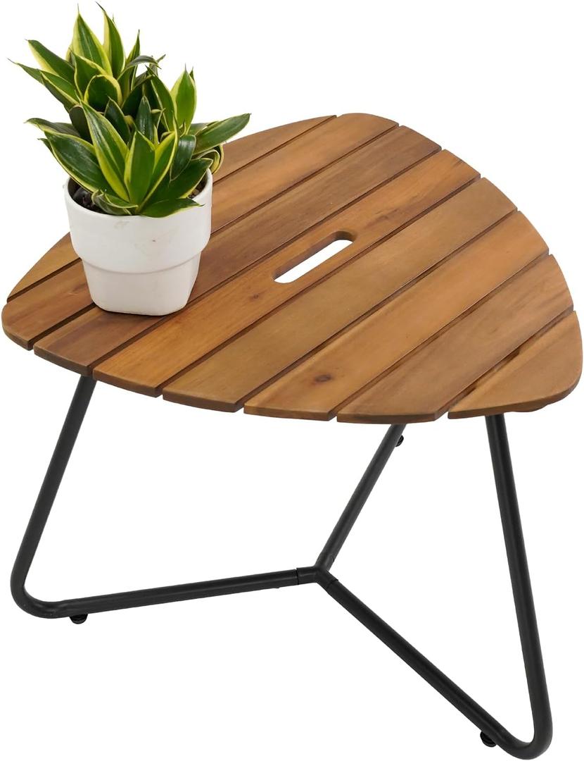 Portable Adirondack Side Table 15" H - Wood & Metal Patio Table for Indoor & Outdoor Use - Small Outdoor End Table for Picnic, Camping, Adirondack Chair, Great Golden Teak Finish