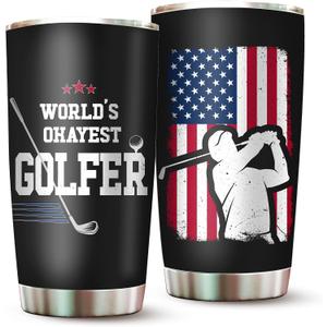 2IMT Golf Tumbler 20oz for Men Funny Travel Mug Birthday Gift Golf Lover Present for Dad Fathers Day Idea for Him Golfer Coffee Cup Outdoor Use Golfs Drinking Item Worlds Okayest Golfer Accessory