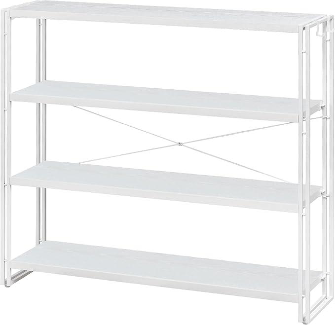 HCHQHS Bookshelf,4-Tier Industrial Bookcase,Rustic Wood and Metal Open Display Book Shelves Home Office,Bedroom Standing Shelf Unit,Horizontal Kitchen Shelf Organizer,Bathroom Storage Rack 47in, White 