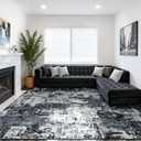 RELEANY Washable Area Rugs 9'x12' Non-Slip Modern Abstract Soft for Living Room Entryway Bedroom Nursery, Print Pattern, Black Navy Blue Gray