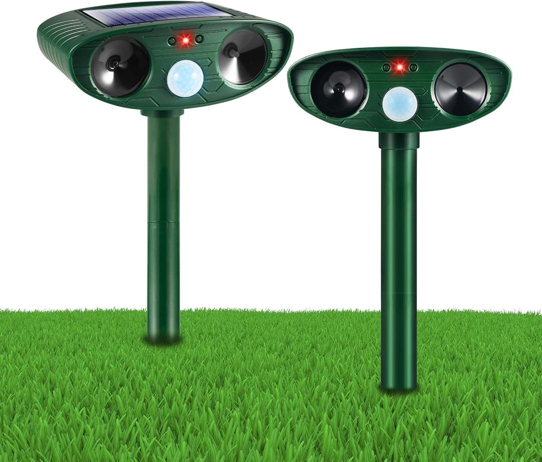 2 Pack Solar Ultrasonic Animal Repeller Outdoor Deer Repellent Devices Waterproof Motion Activated Animal Deterrent Device to Scare Cat Dog Squirrel Rabbit Raccoon Skunk out of Yard Garden Lawn, Green