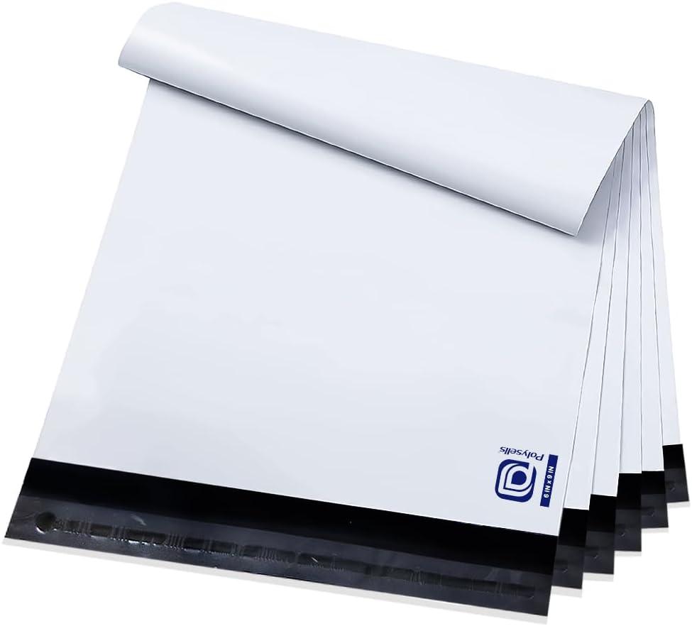 POLYSELLS 200 pcs 6x9 Inches White Poly Mailers Shipping Envelopes, Strong Adhesive Sealing, Waterproof, and Tear-resistant Postal Mailing Bags for Small Business, Clothes, Non-Fragile Items