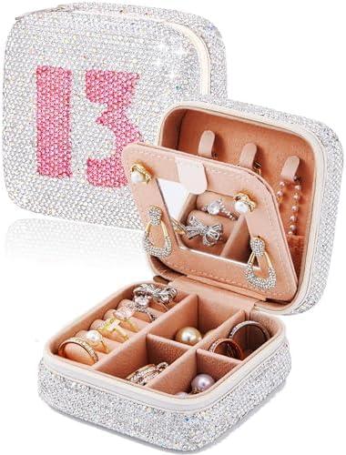 EVOCMEMO Handmade Bling Jewelry Box, Gift for 13th Birthday Girls, Valentines, Christmas, Birthday and Graduation Gifts for Besties, Kids, Niece, Granddaughter and 13 Years Old Teens