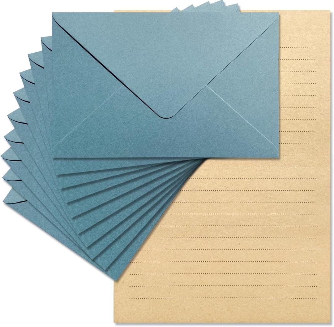 Tuhangcc Premium Velvet-Touch Stationery Set with Unique Design Colors - Best Paper and Elegant 4x6 Envelopes (24 Writing Sheets + 12 Envelopes) for Love Letters and Party Invitations (Lake Blue)