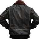 Mens G-1 Fur Collar US Navy Flight Distressed Brown Aviator Genuine Leather Jacket (Brown, M)