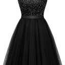 BeryLove Women's Short Sequin Party Dress Sleeveless Boat Neck Prom Wedding Formal Homecoming Dresses for Teens Cocktail Evening Gown S002 Black 3XL