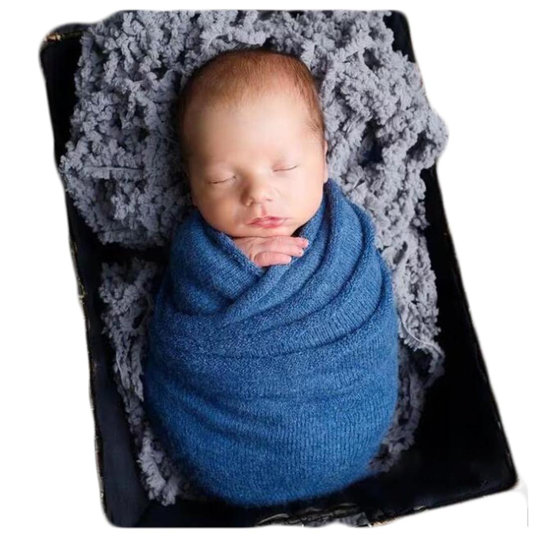 Zeroest Newborn Photography Wrap - Newborn Photoshoot Props - Boys & Girls Posing Stretch Knit Blanket (Blue, Small)