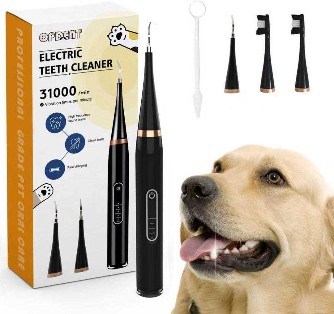 Dog Plaque and Tartar Remover - Dog Tooth Brushing Kit Electric Toothbrush for Dogs,5 Adjustable Mode& 3 Cleaning Head, Plaque Remover for Teeth Stains for Dogs and Cats (Black)