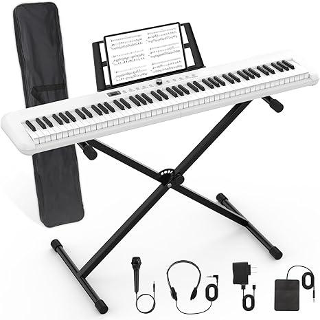 88 Key Piano Keyboard, Semi Weighted Electronic Digital Piano with Music Stand, Power Supply, Sustain Pedal, Bluetooth, Stand, MIDI, for Beginner Professional at Home, Stage