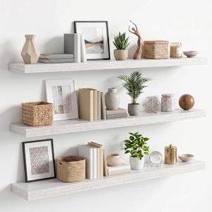 Long Floating Shelves 48", 3 Pcs Wall Shelves, Invisible Brackets, 48in