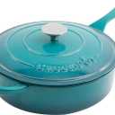 Crock Pot Artisan 3.5 Quart Enameled Cast Iron Deep Saut Pan, Teal Ombre