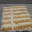 GIB Tan Brown Striped Bathroom Rug Mat 32" x 20", Extra Soft Absorbent Non-Slip Washable Plush Fluffy Shaggy Microfiber Bath Mat for Bathroom Floor, Aesthetic Small Bedroom Rug