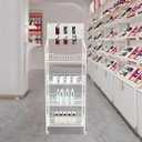 4 Tier Retail Candy Snack Display Rack Metal Storage Shelf with Wheels & Hooks Snack Candy Potato Chip Display Rack Stand for Home Convenience Stores Kitchen White