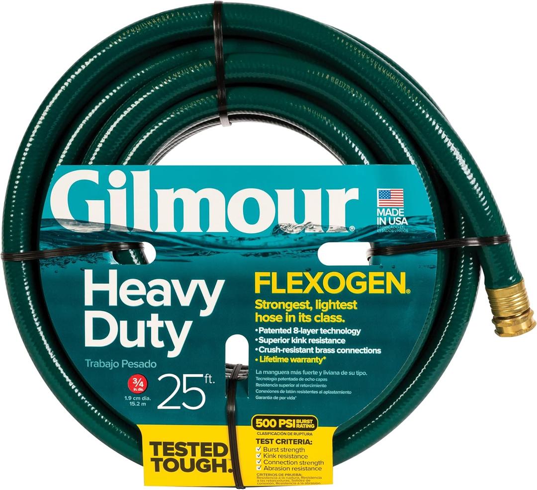 Gilmour 843251-1001 Flexogen Heavy Duty Watering Garden Hose 3/4in x 25 Feet, Green