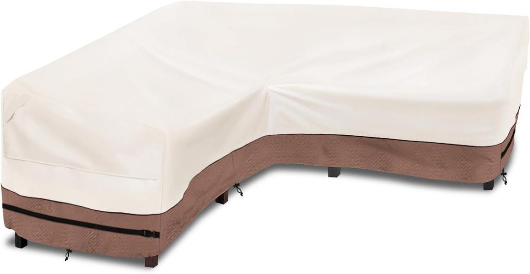 Okcool Outdoor Sectional Cover,V Shaped Patio Furniture Covers for 5-Seater Outdoor Sectional Furniture Couch 85"(85''L) x 33.5''D x 31''H, Beige & Brown