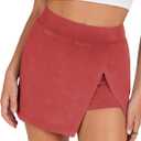 Lianlive Women's Mini Skirt High Waist Casual Split Hem Black Skort Athletic Tennis Bodycon Skirts with Inner Shorts (Red) XS