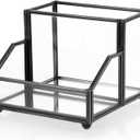 Hipiwe Glass Business Card Holder Stand Metal Pen Pencil Storage Holder for Desk Clear Business Name Card Display Organizer Case for Office Home Desktop,Black