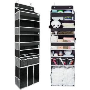 Door Hanging Storage Organizer,with 3 Bins 1 Movable Baby Diaper Caddy,1 Large Capacity Diaper Stacking Storage Organizer,10 Side Pockets ,Bedroom Door Storage for Nursery Baby Essentials (Dark Grey)