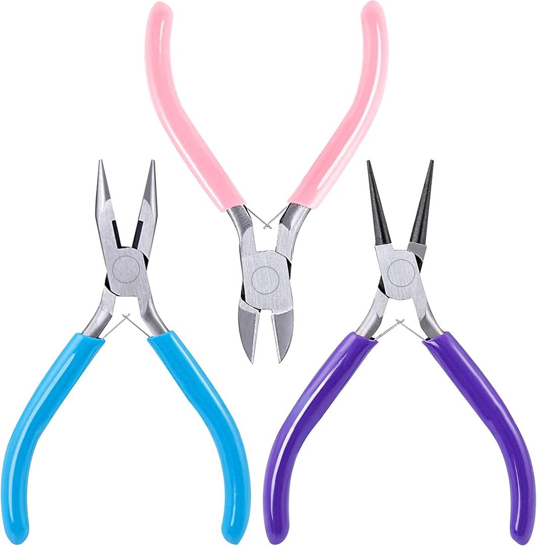 SONGIN 3 Pack Jewelry Pliers Set Tools Includes Needle Nose, Round Nose and Wire Cutters Chain Nose Pliers for Jewelry Making Repair, Wire Wrapping, Beading and Crafts