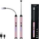 2 PCS Candle Lighter, Electric Lighter Arc Windproof Flameless with 360 Flexible Neck & LED Power Display, Lighters for Candle for BBQ, Grill, Camping, Fireplace, Stove(Pink)