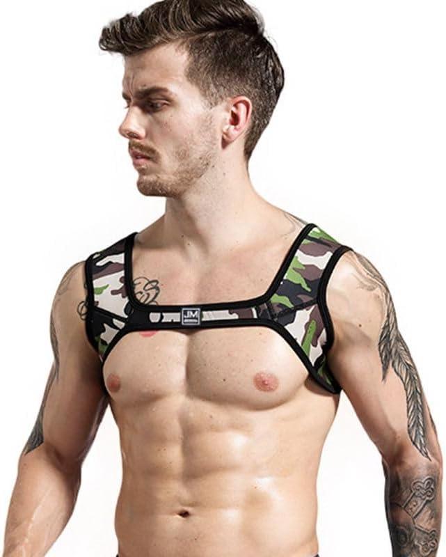 JOCKMAIL Men's Neoprene Harness with Elastic Shoulder Straps - Muscle Chest Harness (Camou)